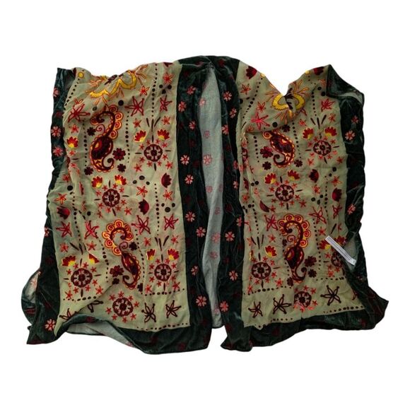 Stunning emerald floral burnout Rayon velvet kimono overlay top O/s nwot ruana - Picture 4 of 8